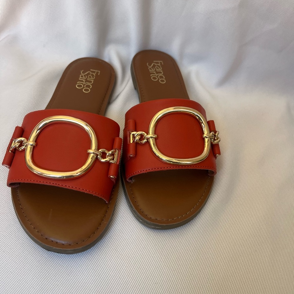 Franco Sarto Red Sandals with Gold Buckle new not tag